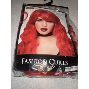 Women Long Curly Red Synthetic Wavy Hair Mermaid Cosplay Wigs With Bow